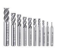 10 pcs 4-Flute End Mill Bits, AFUNTA 0.08" - 0.47" HSS CNC Straight Shank Drill Bits Cutter Tool Set for Wood Aluminum Steel Titanium