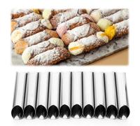 10 Pcs 5 inch Cannoli Tubes Molds, Large Stainless Steel Cannolis Tubes, Non-Stick Cannoli Forms Cream Horn Danish Pastry Molds for Croissant Shell Cream Roll