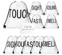 10 Pcs 5 Senses Drawstring Bags for Him Her Five Senses Gift Bags With Greeting Card Sight Smell Touch Taste Sound Drawstring Backpack for Men Women Birthday Wedding Anniversary Party Valentine -White