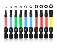 10 PCS 50mm Torx Screwdriver Bit Sets Star Magnetic Screwdriver Drill Bits S2 Steel Impact Drill Security Driver Bits T10 T15 T20*2 T25*2 T27 T30*2 T40-1/4 Hex Shank Professional for Torx Pozidrive