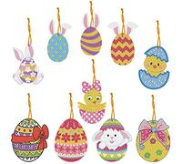 10 Pcs 5D Diamond Art Easter Tags Hanging Decorations DIY Kits Small Diamond Dots Painting Easter Egg Bunny Chick Hanging Ornaments Rhinestones Paint by Number Mosaic for Girls Boys Easter Home Decor