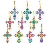 10 Pcs 5D Diamond Art Painting Easter Tags Cross Hanging Decorations DIY Kits Crosses Diamond Art Hanging Ornaments Special Shaped Rhinestones by Number for Christian Home Office Church Hanging Decor