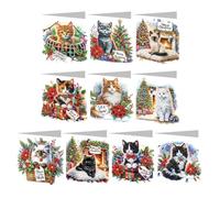 10 Pcs 5D DIY Christmas Diamond Painting Greeting Cards, Christmas Elements Diamond Art Cards, Round Drill Crystal Craft Card, Rhinestone Painting Card Kit for Family Friend Handmade Gift-01