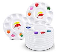 10 Pcs 6.7 Inch Round Plastic Paint Palette with 10 Wells & Central Reservoir, Paint Tray Pallet for Acrylic Watercolor Oil Painting, DIY Crafts and Art Painting Projects