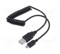 10 pcs : 62334 - Cable, coiled,USB 2.0, USB A plug,USB B micro plug, black