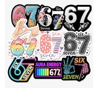 (10 PCS) 67 Meme Stickers Pack Angel Number Funny Six Seven Waterproof Vinyl Donut Ice Cream Neon Aura Birthday Decals Laptop Water Bottle Phone Case Aesthetic Kids Teens Adults Gifts