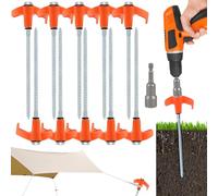 10 Pcs 8 Inch Screw in Tent Stakes Tent Pegs Heavy Duty, Camping Stakes for Inflatables with Hex Head Driver, Ground Stakes Tent Spikes for Camping Patio, Garden, Beach, Grassland, Outdoor(Orange)
