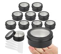 10 Pcs 80ml Black Round Aluminium Tin, LusDoly Aluminum Tins with Screw Lids Clear Window, Aluminum Tin Cans, Lip Balm Tins, Small Metal Tins Pots Container for Candle Salves Cream