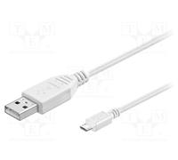 10 pcs : 95143 - Cable, USB 2.0, USB A plug,USB B micro plug, 1.8m, white, Core: