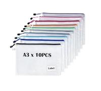 10 PCS A3 Zipper Wallets with Label Pocket - TRANBO Large Zip-Lock Pouches, Plastic Folder Bags for School Home Office Storage, Travel Document, Luggage Organizer - 43×31 cm