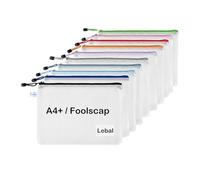 10 Pcs A4+/Foolscap Zipper Wallets with Lebel Pocket, TRANBO Plastic Zip Lock Mesh Bag Organiser 39×24cm - 10 Colours