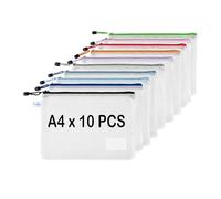 10 Pcs A4 Wallets Mesh Zipper Pouch with Label Pocket, TRANBO Plastic Zip-Lock File Folder Bags for School Home Office Storage, Travel Document, Luggage Items Organizer - 34 × 24 cm