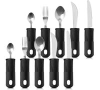 10 Pcs Adaptive Utensils - Easy Grip Cutlery for Adult Include Heavy Stainless Steel Spoon, Fork, Serrated Knife - Disability Cutlery for Hand Tremors, Arthritis, Parkinson’s or Elderly Use (Black)
