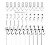 10 Pcs Adjustable Picture Hanging Kit with Rings, 2m Stainless Steel Wire Rope with Wire Hook and Rail Moulding Hook Hold Up to 55kg, Picture Hanging Wire for Mirror, Photo Frame & Art