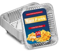 10 PCS Aluminium Foil Trays, Deep and Large Tin Foil Food Take Away Container, Food Take Out Box for Roasting, Storage, Baking, BBQ, Cooking,Meal Prep Tray-(32x26x7cm, 3500ml)