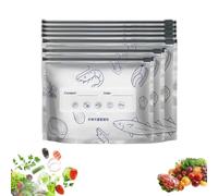 10 Pcs Aluminum foil Freezer Bags, Reusable food storage and preservation slider bags, with Label Space, Seafood Pattern Design, Sealed Bag for Vegetable Fruit Meat (L)