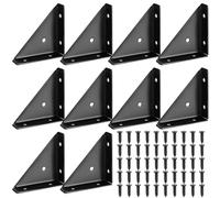 10-Pcs Angle Corner Brackets - Black, Wood Support Fasteners for Desk, Bed, Furniture Edge Joining