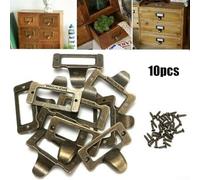 10 PCS Antique Brass Cabinet Drawer Label Tag File Name Card Holder Frame with Screws for for Jewelry Box Cupboard Apothecary 48mm x 35mm