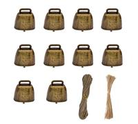 10 PCS Antique Style Metal Cow Bells with Hemp rope Super Loud Cattle Horse Sheep Farm Animal Dog Cat Pet Bronze Jingle Bells Christmas Decorations Xmas Crafts Gifts
