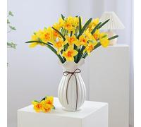 10 Pcs Artificial Daffodil Flowers, 18" Long Stem Artificial Narcissus Blossom Silk Flower Faux Daffodils for Home Kitchen Wedding Decor, DIY Floral Arrangements, Table Centerpieces