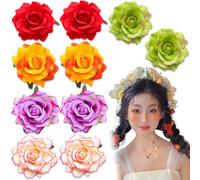 10 PCS Artificial Flower Artificial Colored Roses No Fade Faux Plants for Cake Decorations Wedding Party Bridal Bouquet Hair Accessory Bridal Engagement Birthday Party DIY Craft