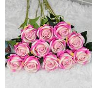 10 PCS Artificial Roses, Artificial Pink Roses Silk Flowers, Bridal Wedding Bouquet Realistic Flower for Home Garden Party Arrangment Garden Wedding Decoration