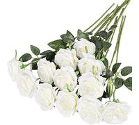 10 PCS Artificial Roses, Artificial White Roses Silk Flowers, Bridal Wedding Bouquet Realistic Flower for Home Garden Party Arrangment Garden Decoration