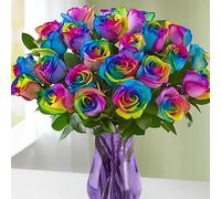 10 PCS Artificial Roses, Fake Silk Flowers Realistic Bridal Bouquets with Single Long Plastic Stems,Rainbow-Colored Roses Flowers for Decoration,for Wedding Valentines Birthday Party Arrangment