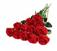 10 Pcs Artificial Roses, Red Fake Roses Artificial Flowers, with Stems Fake Artificial Red Roses Silk Flowers, for Home Garden Party Hotel Office Decor