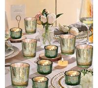 10 Pcs Assorted Blue Ribbed Votive Candle Holders Mercury Glass Candle Holder Tea Lights Candle Holders for Wedding Decoration Bridal Shower Party (10, Green)