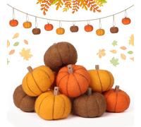 10 pcs Autumn Halloween Felt Pumpkin Garland Hanging Decorations with String for Indoor Outdoor Home Room Autumn Fall Thanksgiving Decorations