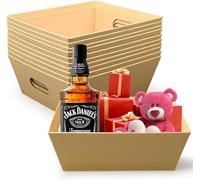 10 Pcs Basket for Gifts 10 x 8.5 Inch Empty Sturdy Cardboard Trays with Handles Bulk Gift Basket Market Tray Favor for Birthday Valentines Thanksgiving Christmas Wedding