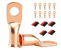 10 PCS Battery Terminal Connectors, Battery Cable Ends Lugs, 8 Gauge Wire Connectors, 8 AWG 1/4" Stud Ring Terminals, Copper Wire Lugs with Heat Shrink Tubing.