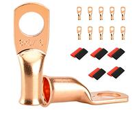 10 PCS Battery Terminal Connectors, Battery Cable Ends Lugs, 8 Gauge Wire Connectors, 8AWG 5/16" Stud Ring Terminals, Copper Wire Lugs with Heat Shrink Tubing.