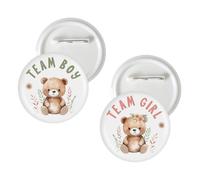 10 Pcs Bear Gender Reveal Button Pins, Cute Bear Team Boy Team Girl Badge Pins, We Can Bearly Wait Stain Brooch Button for Baby Shower/Gender Reveal Party Decorations