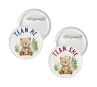 10 Pcs Bear Gender Reveal Button Pins, Wild Bear Team Boy Team Girl Badge Pins, Jungle Animals Boy or Girl Stain Brooch Button for Baby Shower Party Decorations