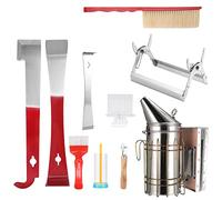 10 Pcs Beekeeping Tool Kit, Stainless Steel Beehive Starter Supplies Set with Bee Smoker, Bee Brush, Uncap Fork, Frame Lifter and Queen Catcher, Equipment Gift for Beginners & Professional Beekeepers