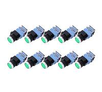 10 Pcs BEM38 11D Self Reset Flat Head Button Switch - 22mm Mounting Diameter - Green Light Indicator - 1 On 1 Off Configuration - AC 440V Rated Voltage - Silver Alloy Contacts (Green Light)
