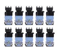 10 Pcs BEM38-11DS Self Locking Flat Head Push Button Switch with Blue Light, AC DC 24V, 10A Working Current, AC 660V Insulation Voltage, Silver Alloy Contact, Control Circuit (blue light)