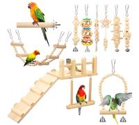 10 Pcs Bird Parrot Swing Toys and Wooden Bird Perches Chewing Standing Hanging Bell Bird Cage Toy for Parrots Budgerigar Cockatiel Bird Perches Platform with Climbing Ladder Parakeet Cage Accessories
