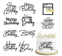 10 PCS Black Cake Topper Mirror Acrylic Happy Birthday Cupcake Toppers Double-Sided Cake Decorations for Birthday Wedding Party Supplies