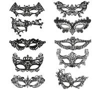 10 Pcs Black Masquerade Masks Set for Women Fancy Dress Set, Half Face Lace Eye Mask for Carnivals Proms & 1920s-Themed Parties, Elegant Venetian Masks, Valentines Day Gift for Lover