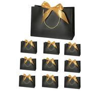 10 Pcs Black Paper Gift Bags with Gold Bow Ribbon 32 x 25 x 11 cm Luxury Paper Party Bag with Handles Present Bags for Wedding Bridesmaid Gifts Christmas Birthday Baby Shower Valentines Party Favors