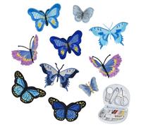 10 PCS Blue Butterfly Shaped Iron on Patches, Double Layer Butterfly Embroidery Sew on Patch Badges Dress Sewing for Craft DIY Clothes Fabric Butterflies, Mini Sewing Box Travel Kit