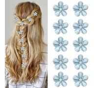 10 Pcs Blue Flower Hair Clips - 2cm Mini Rhinestone Claw Clips for Girls & Women, Wedding & Daily Wear
