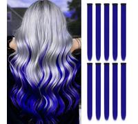 10 Pcs Blue Hair Extensions | 22" Clip In Hair Extension | Colourful Straight Long Hair Extensions Clip In Hair Synthetic Straight Hair Piece for Girls Kids Women Daily Party Christmas(Blue)