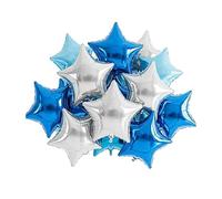 10 PCS Blue Silver Star Foil Balloons, 18 Inch Large Pentagram Stars Balloon for Birthday Wedding Bridal Shower Anniversary Engagement Party Decorations