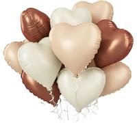 10 Pcs Brown Apricot Heart Balloons,18 Inch Retro Coffee Cream Beige Foil Heart Shape Balloon Valentines Balloon Nude Neutral for Helium for Engagement, Birthday, Baby Shower Party Decoration