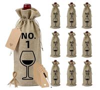 10 Pcs Burlap Wine Gift Bags, 1-10 Number Reusable Wine Bottle Bags with Drawstrings, for Wedding, Birthday, Christmas, Travel,Party, Home Storage, Table Decoration