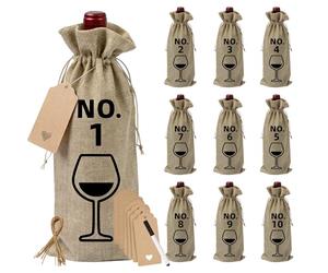 10 Pcs Burlap Wine Gift Bags, 1-10 Number Reusable Wine Bottle Bags with Drawstrings, for Wedding, Birthday, Christmas, Travel,Party, Home Storage, Table Decoration